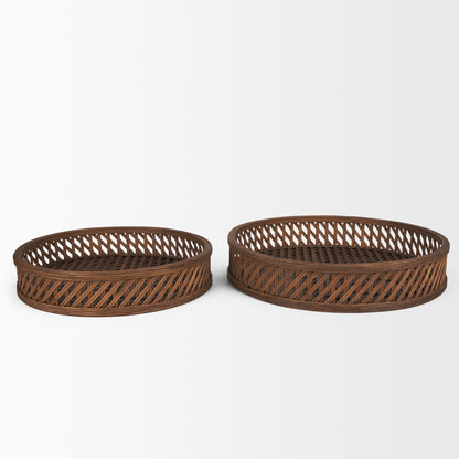Thala Medium Brown Round Wicker Tray (Set of 2)