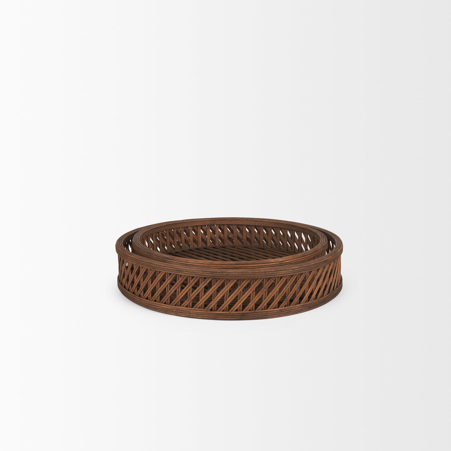 Thala Medium Brown Round Wicker Tray (Set of 2)