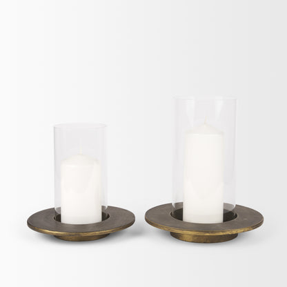 Vivian Gold Metal and Glass Hurricane Candle Holder (Set of 2)