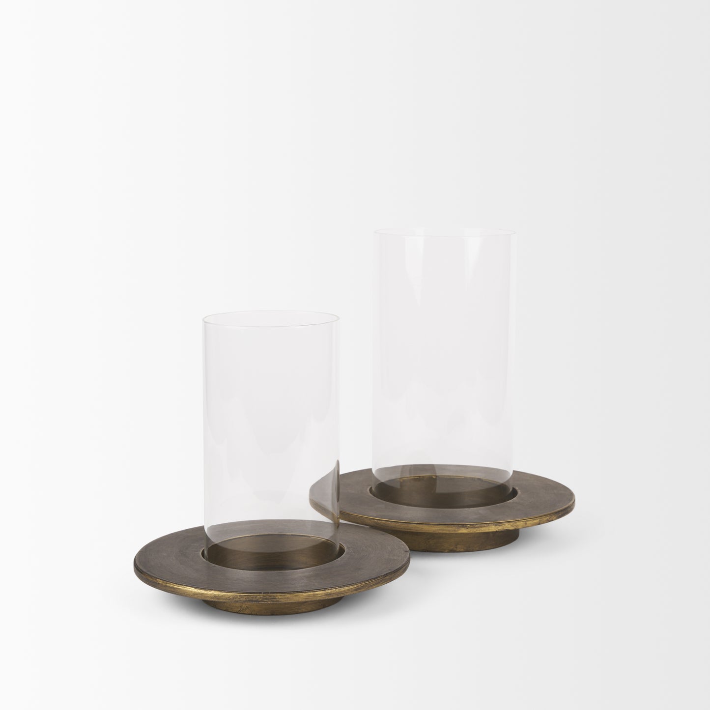 Vivian Gold Metal and Glass Hurricane Candle Holder (Set of 2)