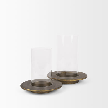 Vivian Gold Metal and Glass Hurricane Candle Holder (Set of 2)
