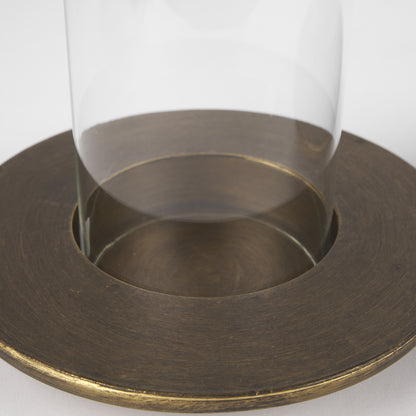 Vivian Gold Metal and Glass Hurricane Candle Holder (Set of 2)