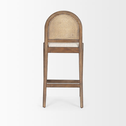 Elle Rounded Caneback Medium Brown Wood W/ Oatmeal Fabric Counter Stool