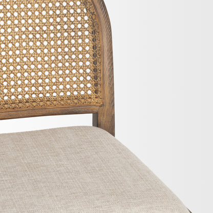 Elle Rounded Caneback Medium Brown Wood W/ Oatmeal Fabric Counter Stool