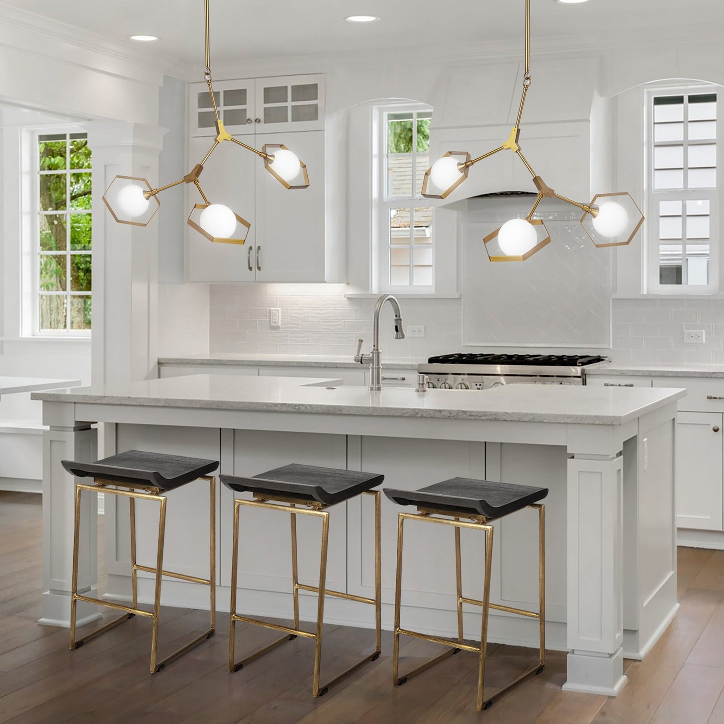 Givens 24.25"H Seat Height Brown Wood Seat Gold Metal Frame Stool