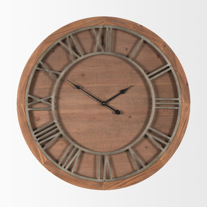 Raul Medium Brown Wood W/ Silver Metal Wall Clock