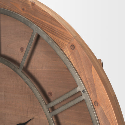 Raul Medium Brown Wood W/ Silver Metal Wall Clock