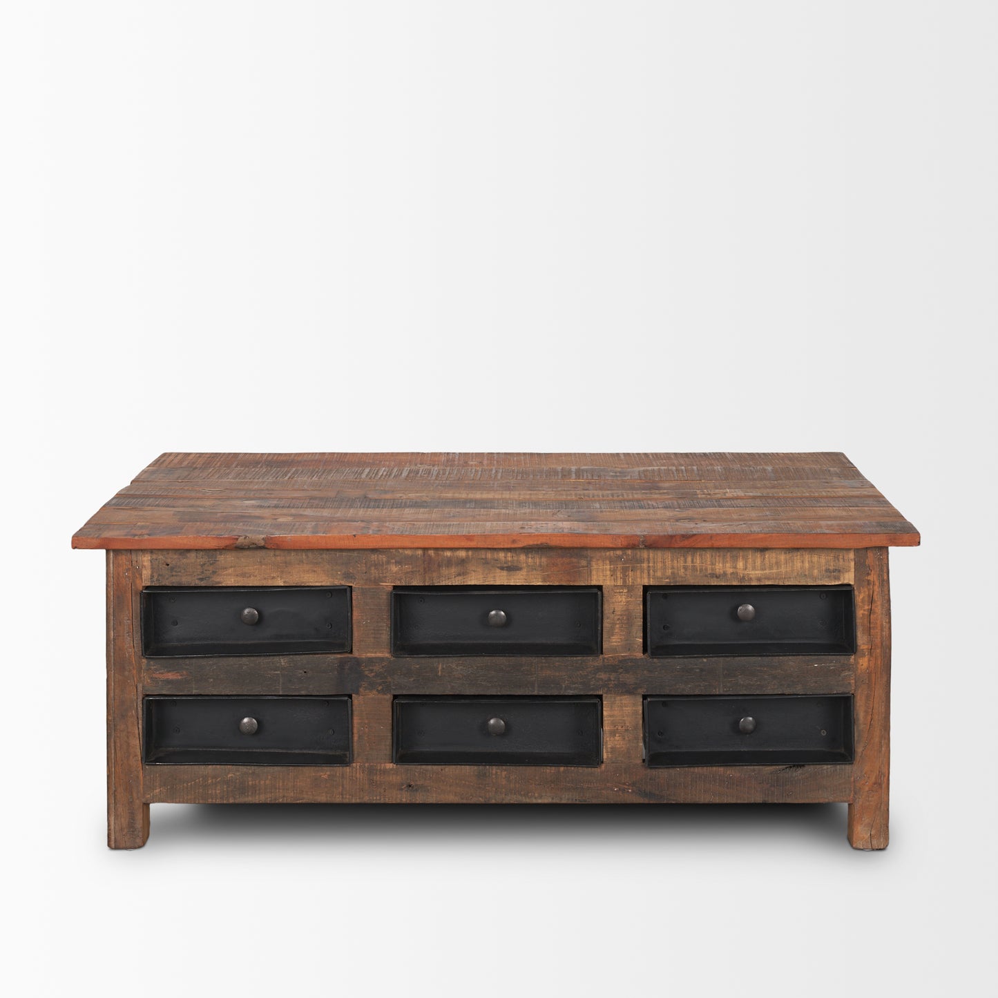 Wilton Brown Wood w/ 12 Black Metal Drawers Coffee Table