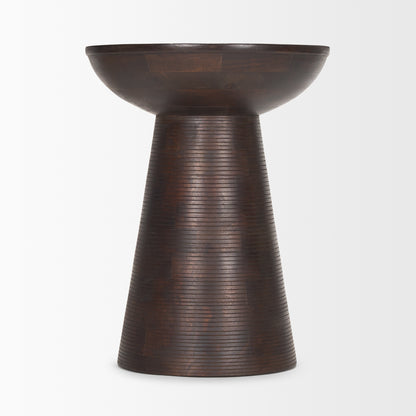 Novell Dark Brown Wood Pedestal Accent Table