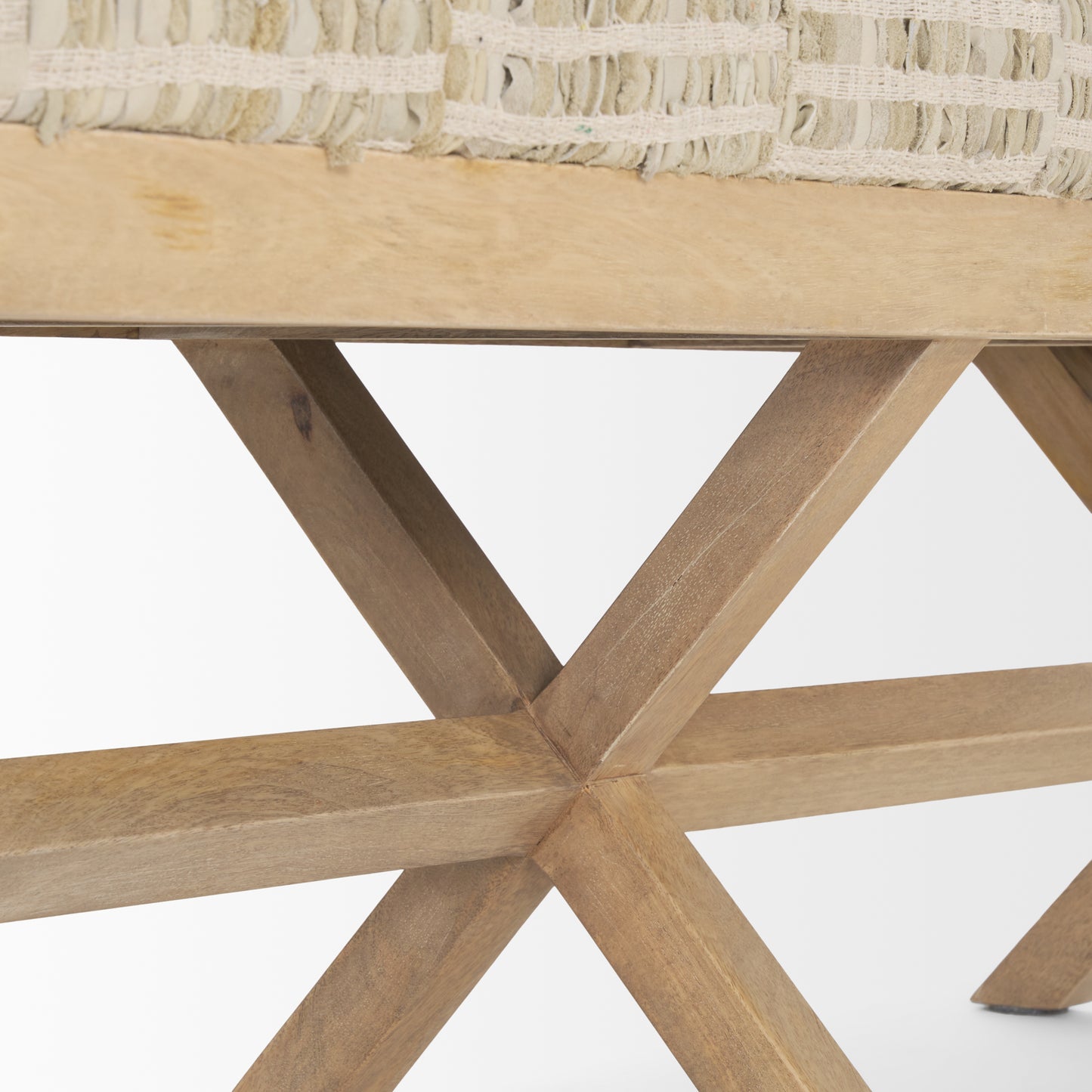 Solis II 50L x 16W Brown Base Beige Woven Leather Cushion Accent Bench