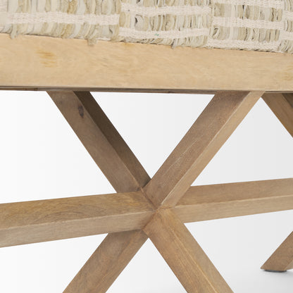 Solis II 50L x 16W Brown Base Beige Woven Leather Cushion Accent Bench