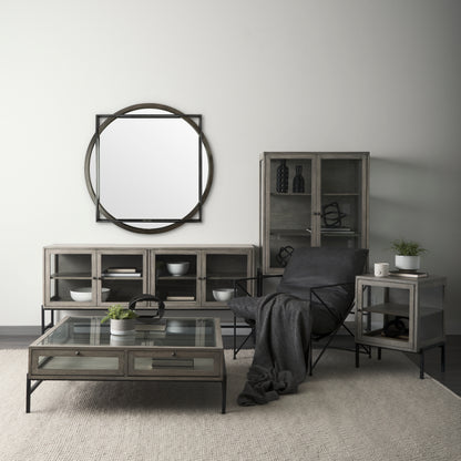 Norbert 46" Round-Square Black Wood/Metal Frame Mirror