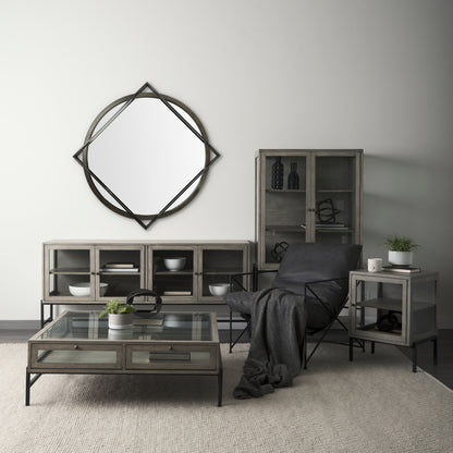 Norbert 46" Round-Square Black Wood/Metal Frame Mirror