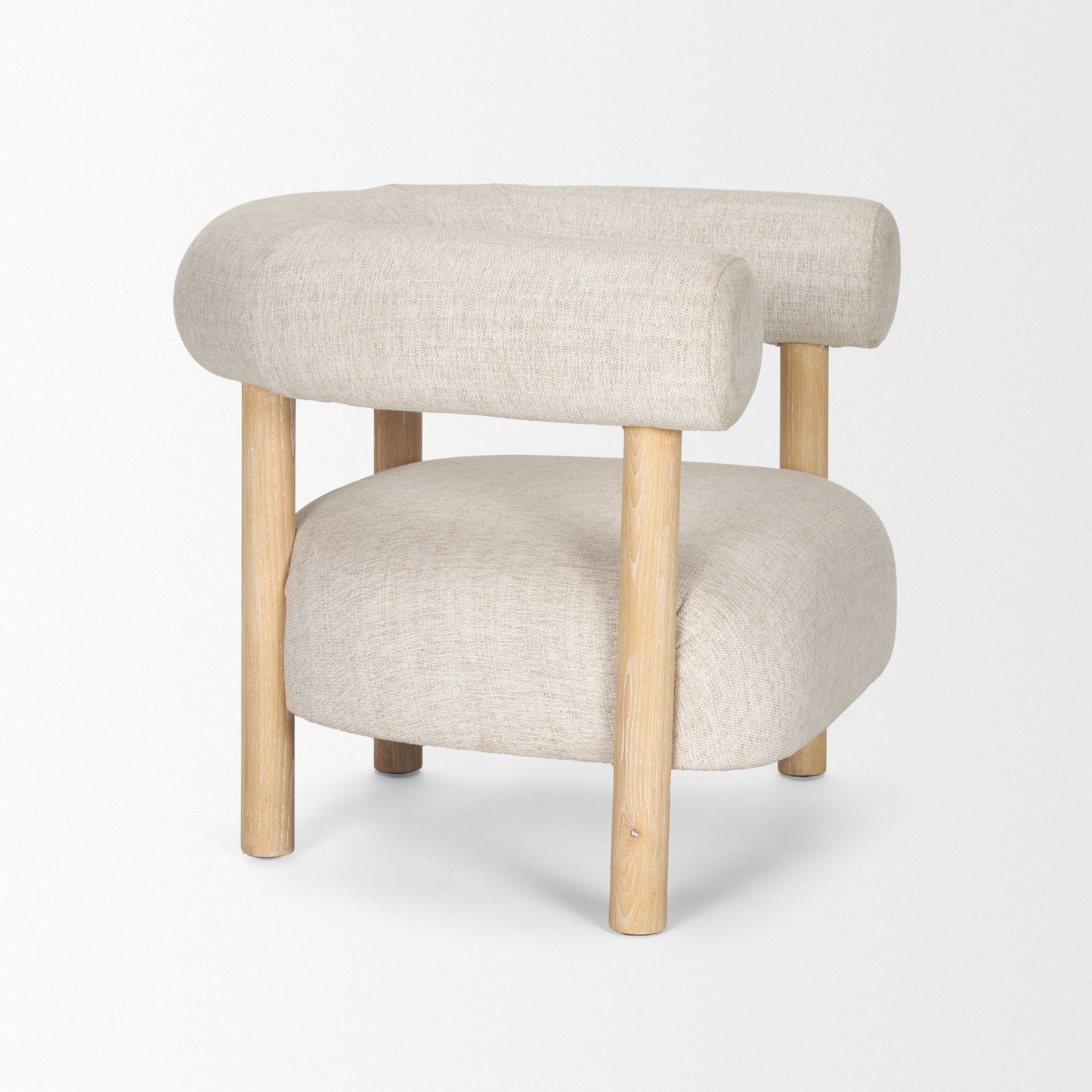 Gianna Open Back Light Brown Wood w/ Oatmeal Fabric Accent Chair