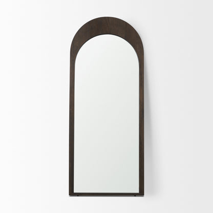 Celeste Dark Brown Wood Arched Floor Mirror