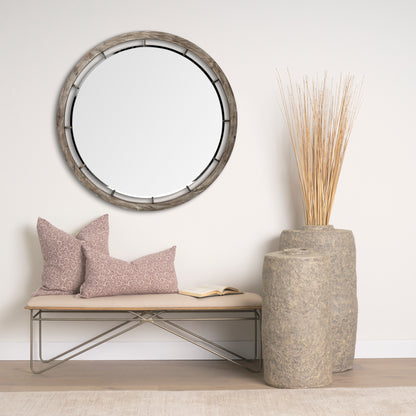 Sonance 46" Round Brown Wood Frame Mirror