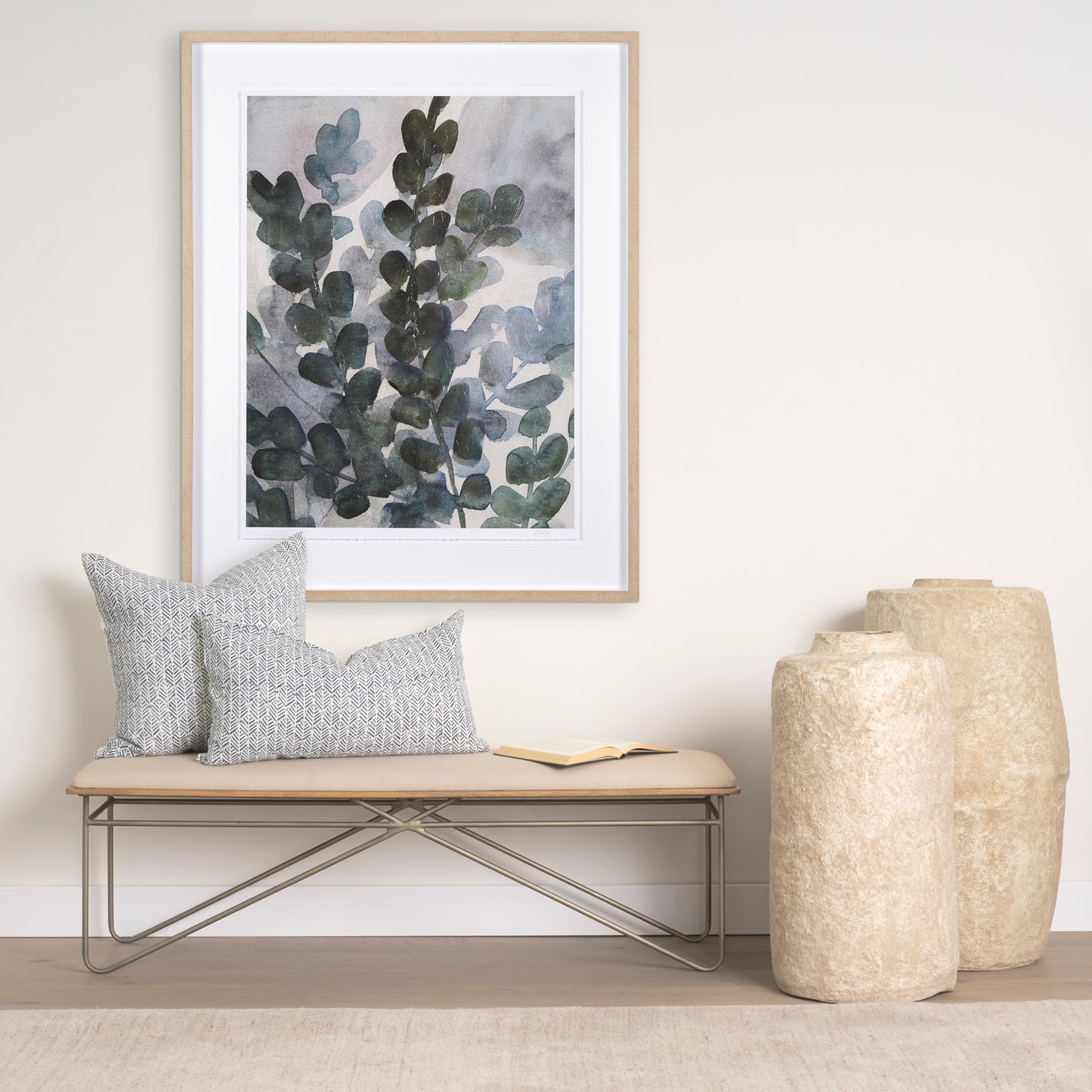 Janelle Cream w/ Indigo Print Linen Lumbar Decorative Pillow Cover