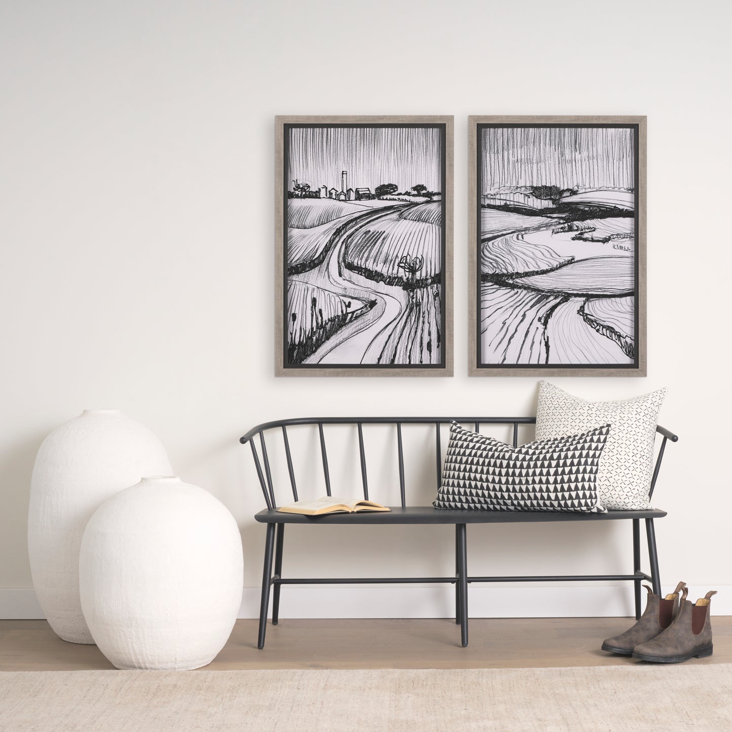 Jolie Cream w/ Black Print Linen Lumbar Decorative Pillow Cover