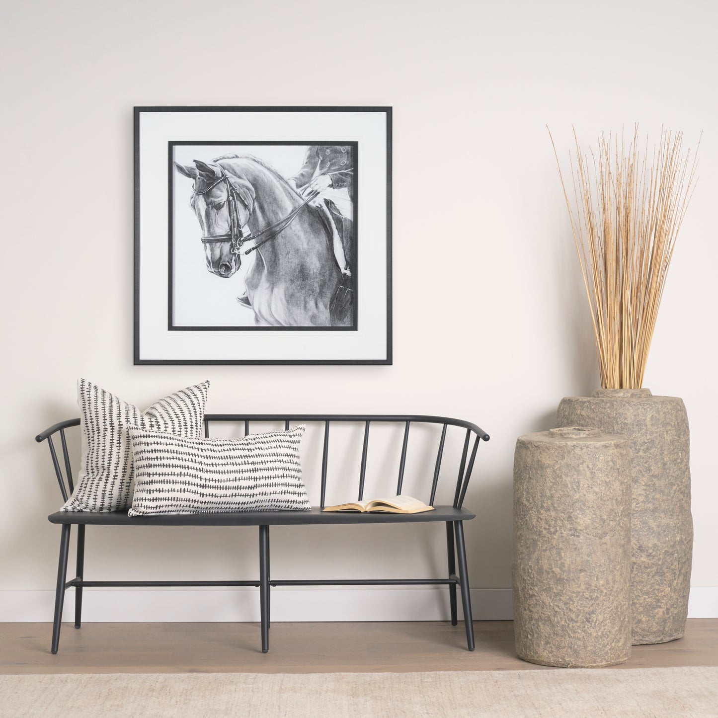 Jenna Cream w/ Black Print Linen Lumbar Decorative Pillow Cover