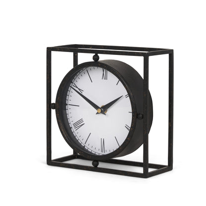 Raisa Black w/ Gold Antiquing Metal Table Clock