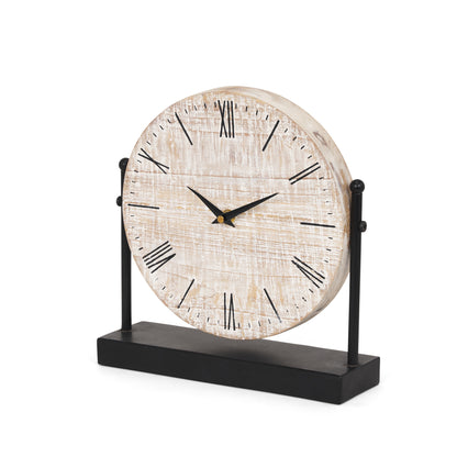 Raja Matte Black Metal w/ Wood Table Clock