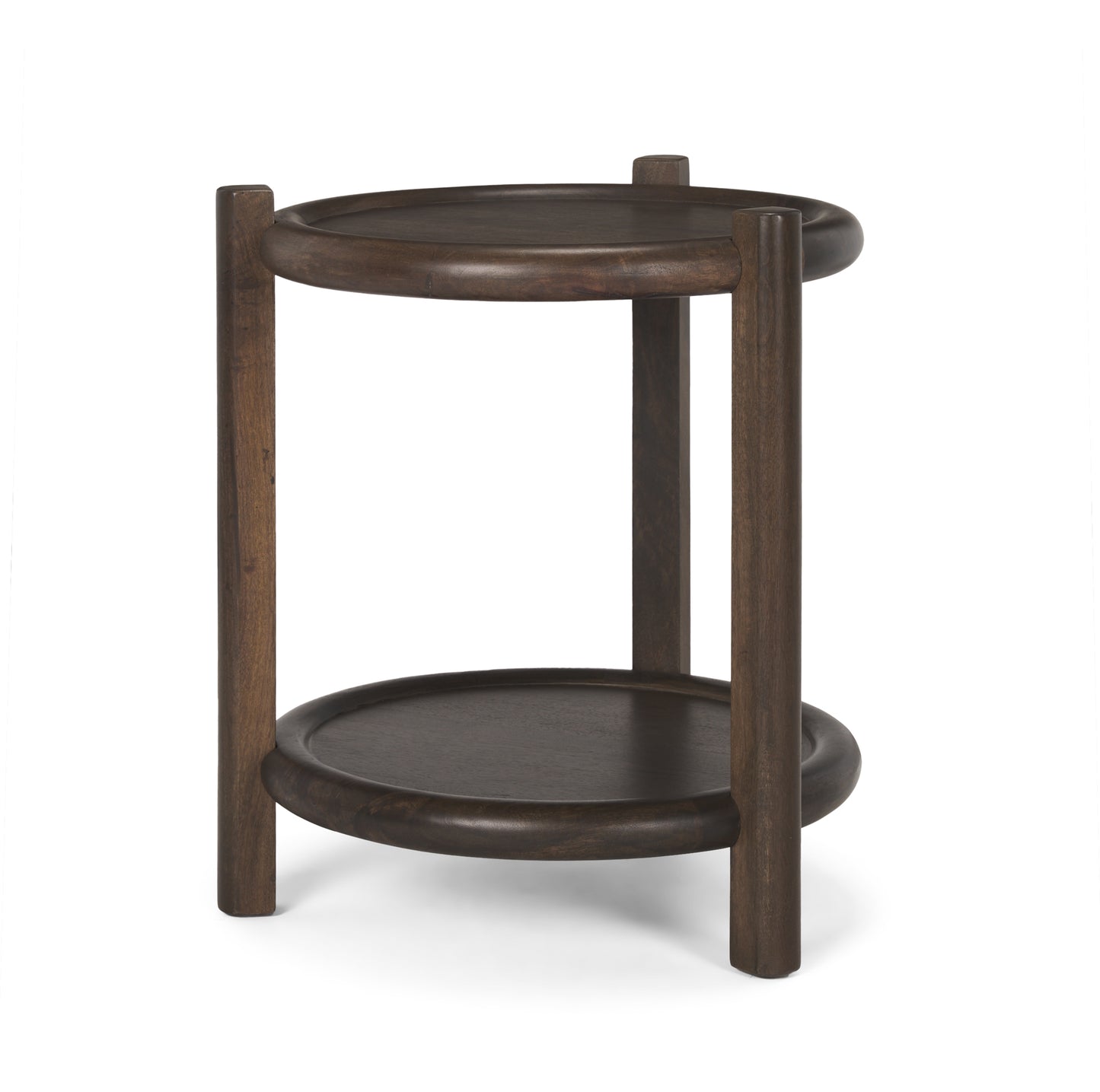 Romi Dark Brown Wood w/ Bottom Shelf Round Accent Table
