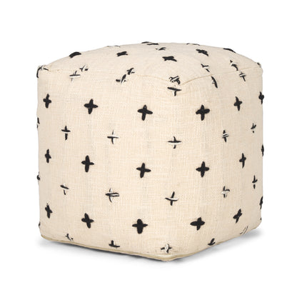Saanvi Wool w/ Cream and Black Stitched Cross Patterned Pouf