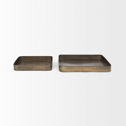 Varun Square Antiqued Brass Metal Tray (Set of 2)