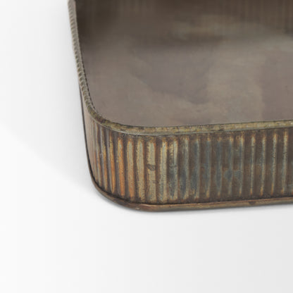 Varun Square Antiqued Brass Metal Tray (Set of 2)