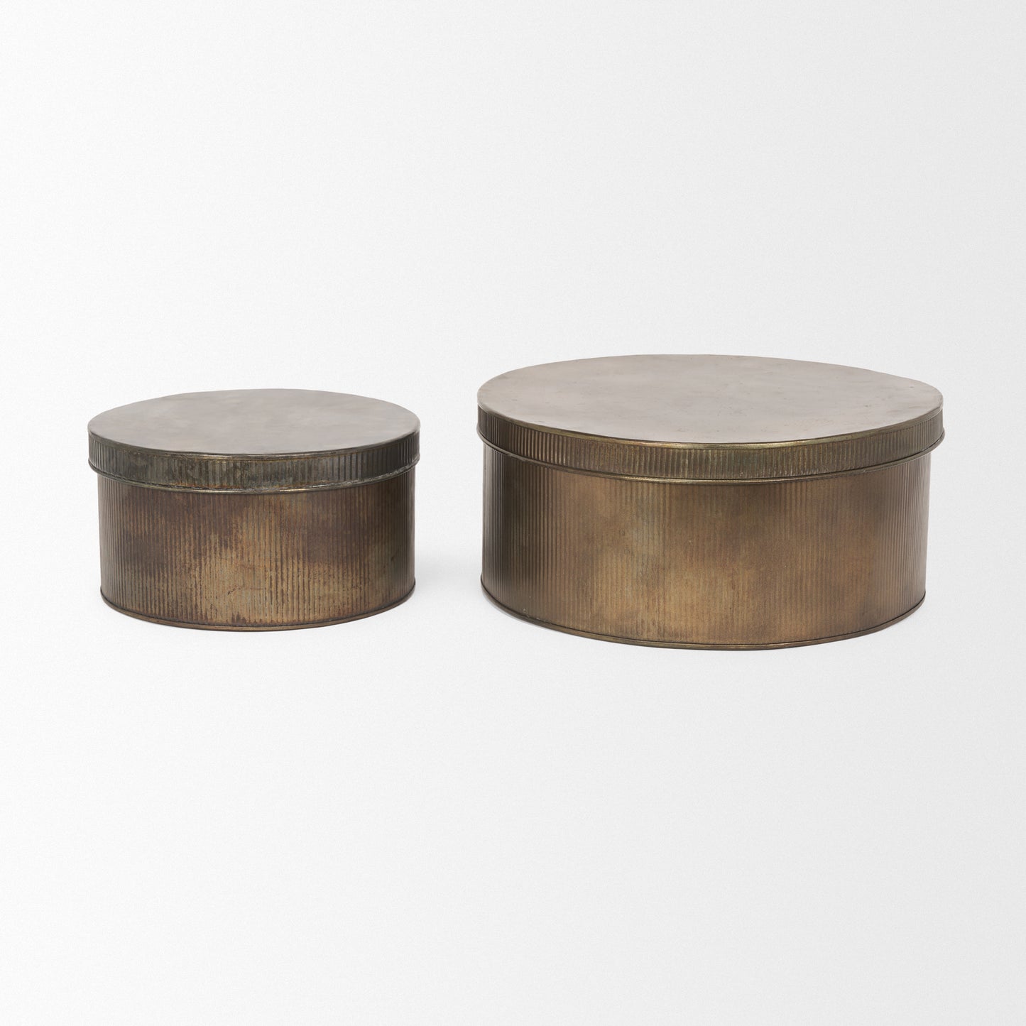 Josephine Round Antique Gold Metal Box (Set of 2)