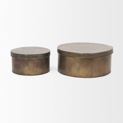 Josephine Round Antique Gold Metal Box (Set of 2)