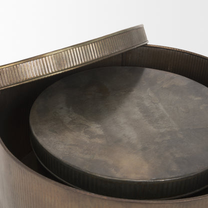 Josephine Round Antique Gold Metal Box (Set of 2)