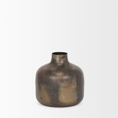 Daya Short Antiqued Gold Metal Vase