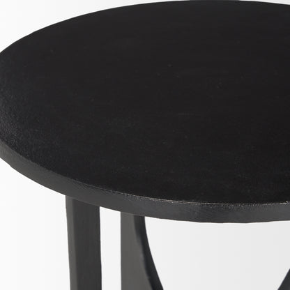 Sobi Textured Matte Black Round Metal Accent Table