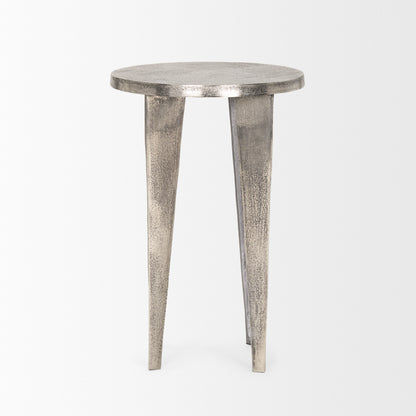 Maggie Textured Silver Nickel Cast Aluminum Metal Accent Table