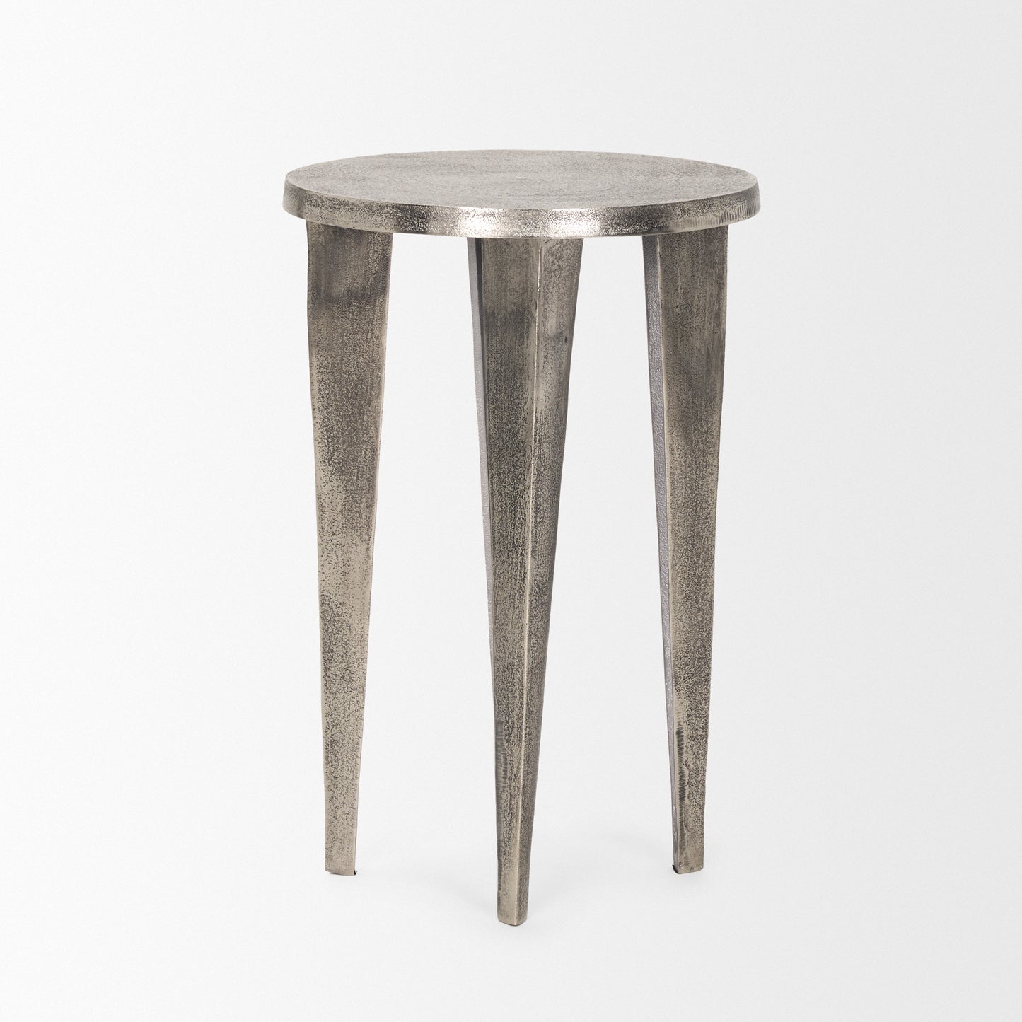 Maggie Textured Silver Nickel Cast Aluminum Metal Accent Table
