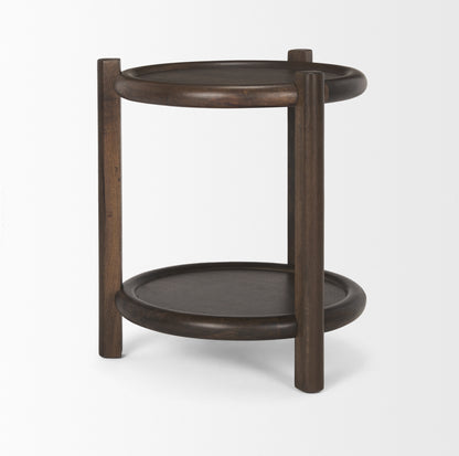 Romi Dark Brown Wood w/ Bottom Shelf Round Accent Table