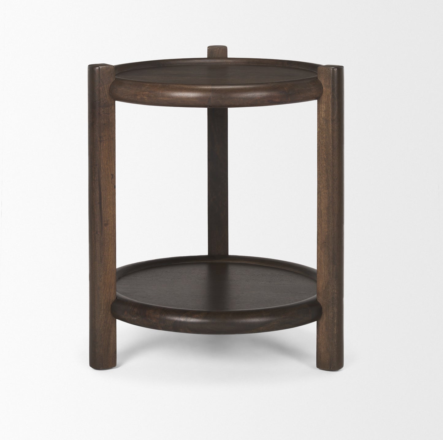 Romi Dark Brown Wood w/ Bottom Shelf Round Accent Table