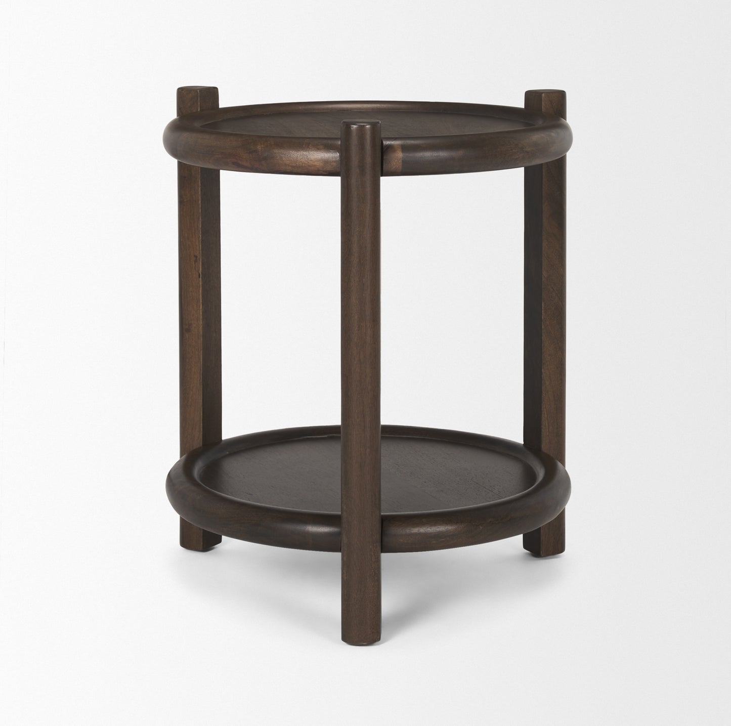 Romi Dark Brown Wood w/ Bottom Shelf Round Accent Table