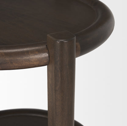 Romi Dark Brown Wood w/ Bottom Shelf Round Accent Table