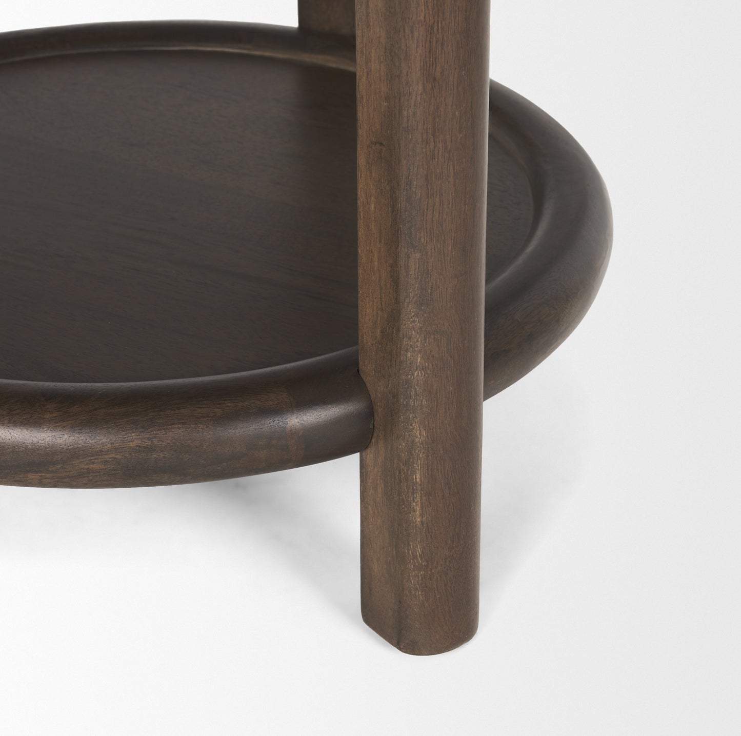Romi Dark Brown Wood w/ Bottom Shelf Round Accent Table