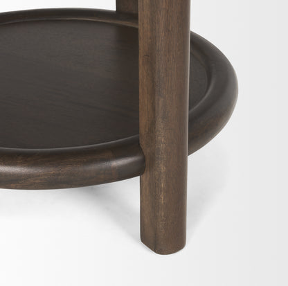 Romi Dark Brown Wood w/ Bottom Shelf Round Accent Table