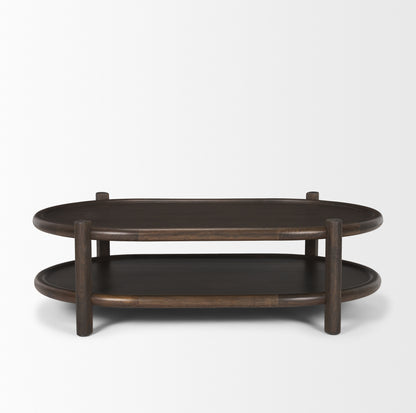 Romi Dark Brown Wood w/ Bottom Shelf Oval Coffee Table