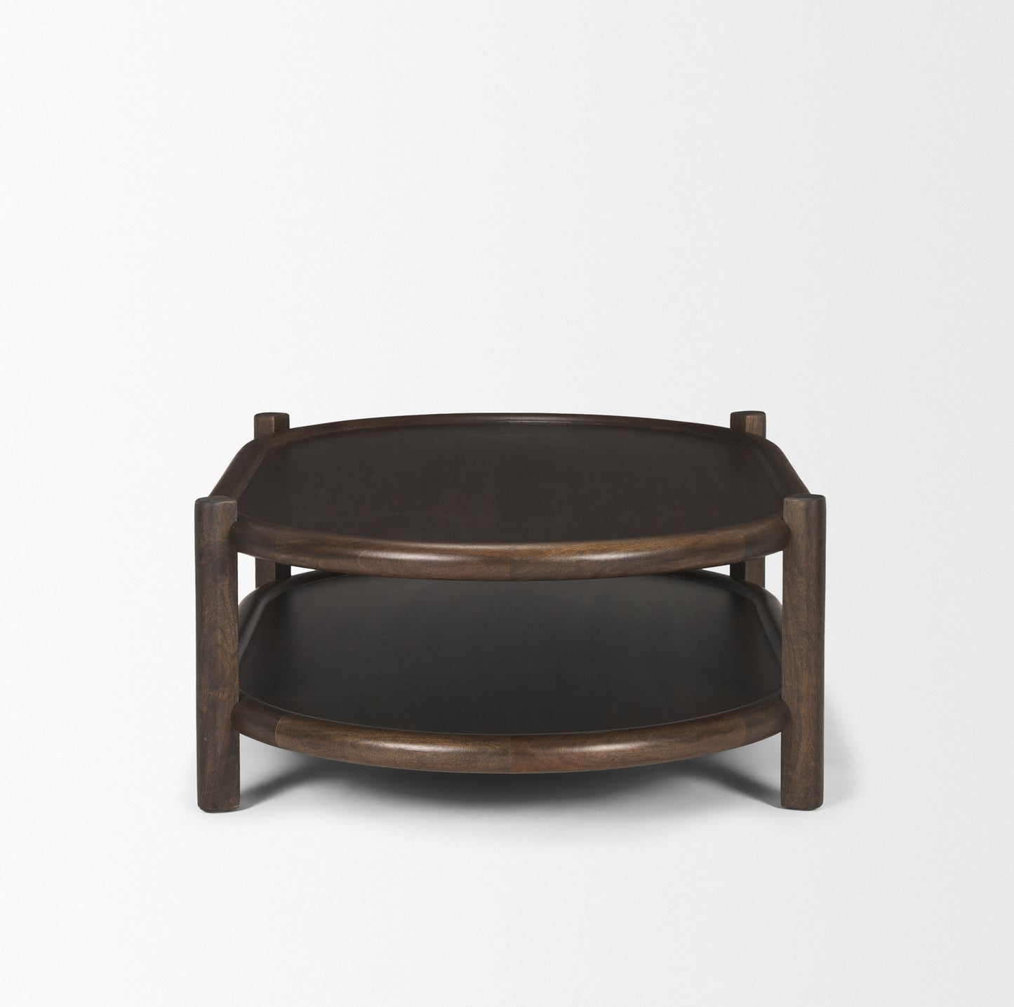 Romi Dark Brown Wood w/ Bottom Shelf Oval Coffee Table