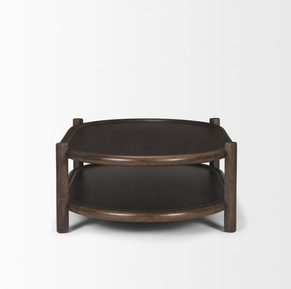 Romi Dark Brown Wood w/ Bottom Shelf Oval Coffee Table