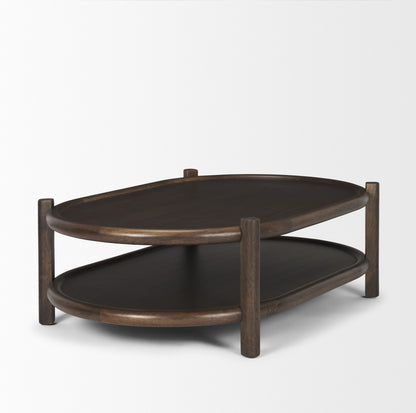 Romi Dark Brown Wood w/ Bottom Shelf Oval Coffee Table
