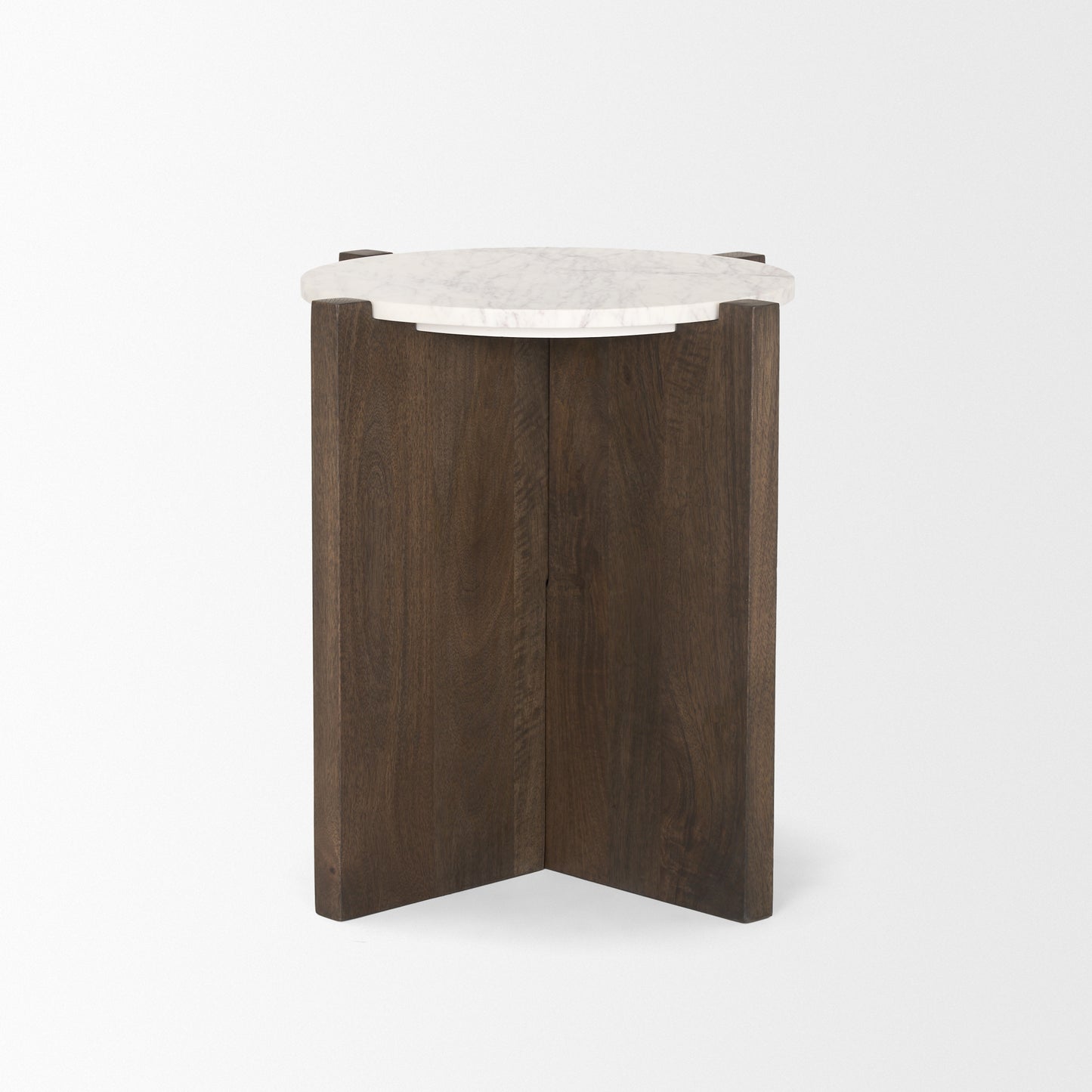 Bianca Dark Brown Wood w/ Marble Round Accent Table