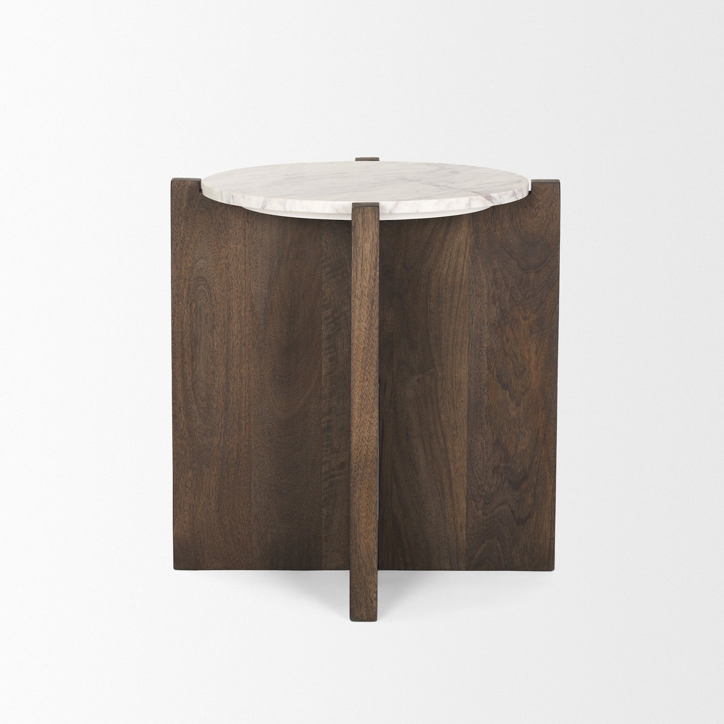 Bianca Dark Brown Wood w/ Marble Round Accent Table