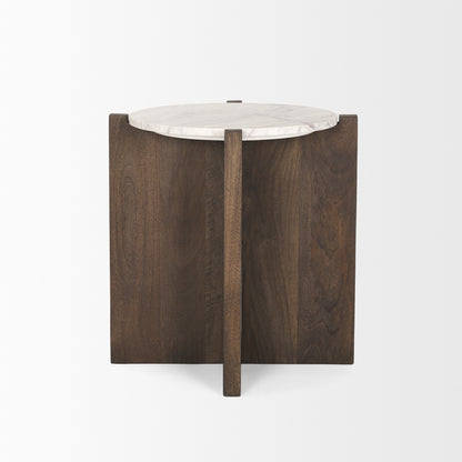 Bianca Dark Brown Wood w/ Marble Round Accent Table