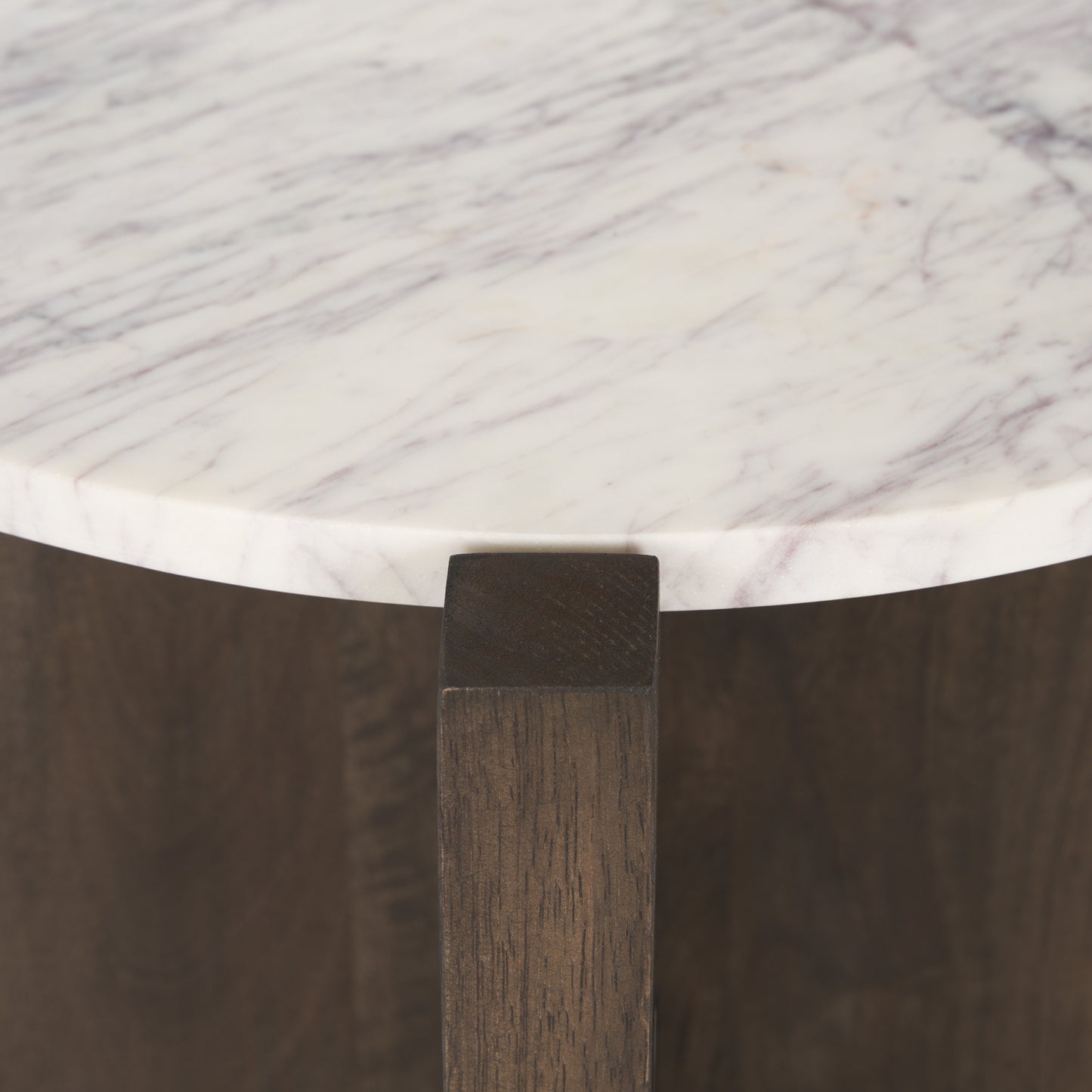 Bianca Dark Brown Wood w/ Marble Round Accent Table